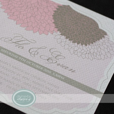 Pink Dahlia Wedding Invitation, Save The Date and RSVP Set